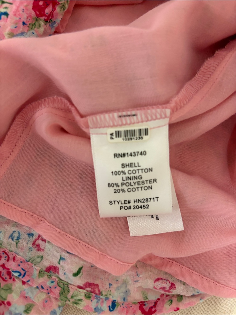 Tuckernuck Pink Floral Ruffle Collar Blouse. Fully lined. - Picture 6 of 6